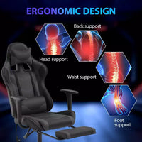 FDW Chaise de jeu de course, Chaises de jeu vidéo avec bureau d'ordinateur, Support lombaire et appui-tête en cuir PU, Siège pivotant à 360°
