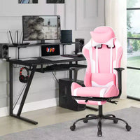 FDW Chaise de jeu de course, Chaises de jeu vidéo avec bureau d'ordinateur, Support lombaire et appui-tête en cuir PU, Siège pivotant à 360°