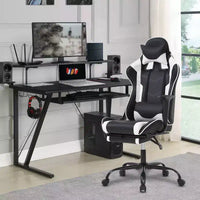 FDW Chaise de jeu de course, Chaises de jeu vidéo avec bureau d'ordinateur, Support lombaire et appui-tête en cuir PU, Siège pivotant à 360°