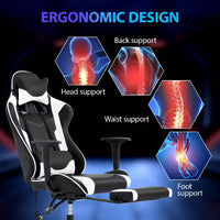 FDW Chaise de jeu de course, Chaises de jeu vidéo avec bureau d'ordinateur, Support lombaire et appui-tête en cuir PU, Siège pivotant à 360°
