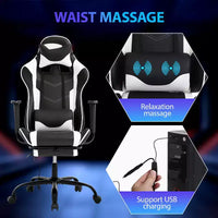 FDW Chaise de jeu de course, Chaises de jeu vidéo avec bureau d'ordinateur, Support lombaire et appui-tête en cuir PU, Siège pivotant à 360°