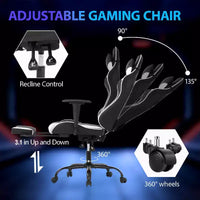 FDW Chaise de jeu de course, Chaises de jeu vidéo avec bureau d'ordinateur, Support lombaire et appui-tête en cuir PU, Siège pivotant à 360°