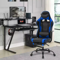 FDW Chaise de jeu de course, Chaises de jeu vidéo avec bureau d'ordinateur, Support lombaire et appui-tête en cuir PU, Siège pivotant à 360°