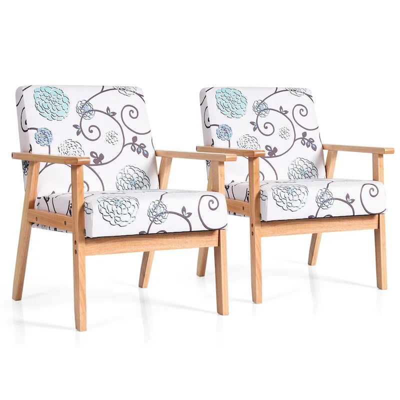 Gymax Lot de 2 fauteuils d'appoint rembourrés pour bureau à domicile avec bois – 25 x 26,5 x 32