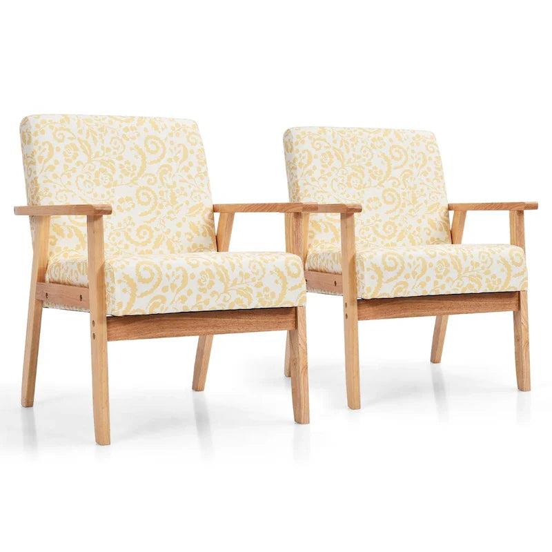 Gymax Lot de 2 fauteuils d'appoint rembourrés pour bureau à domicile avec bois – 25 x 26,5 x 32