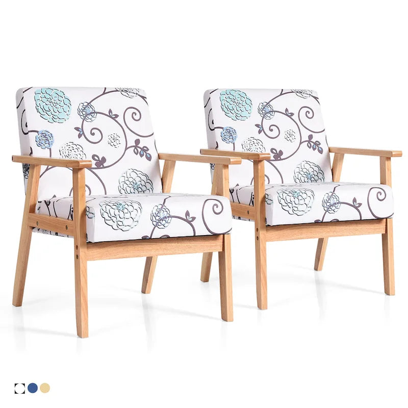 Gymax Lot de 2 fauteuils d'appoint rembourrés pour bureau à domicile avec bois – 25 x 26,5 x 32