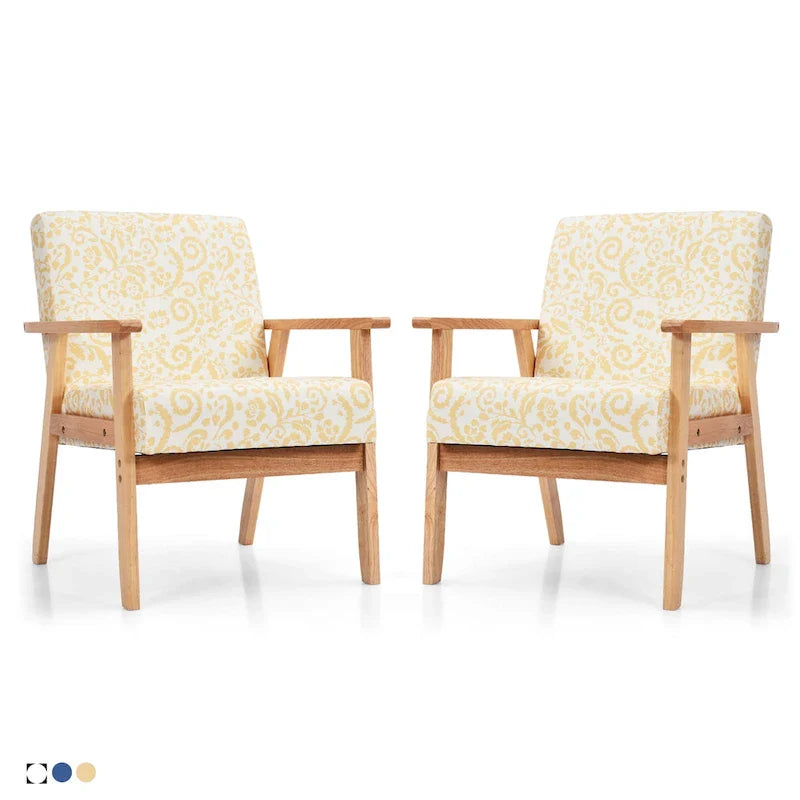 Gymax Lot de 2 fauteuils d'appoint rembourrés pour bureau à domicile avec bois – 25 x 26,5 x 32