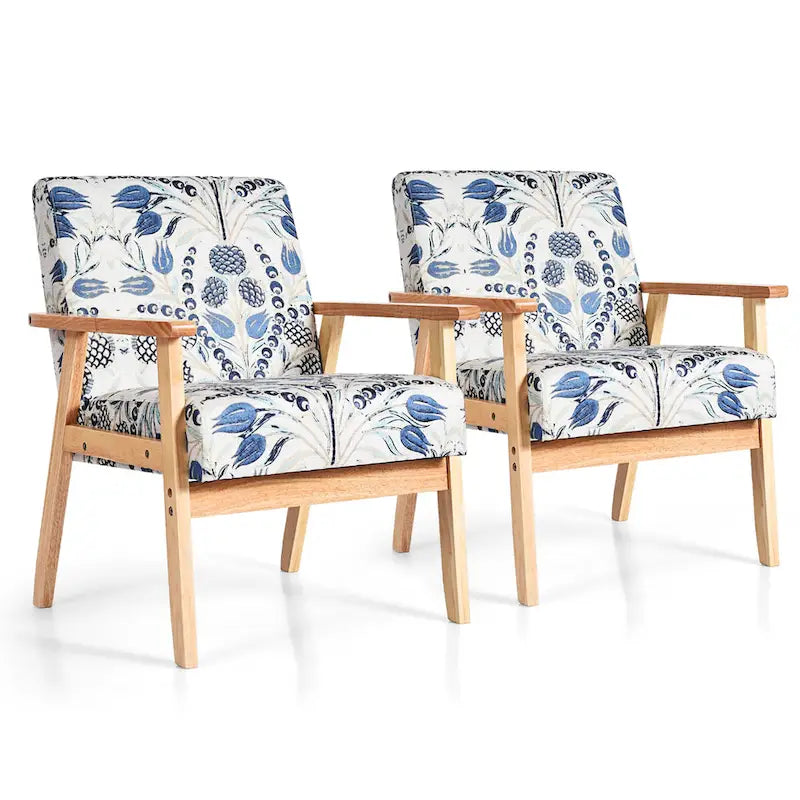 Gymax Lot de 2 fauteuils d'appoint rembourrés pour bureau à domicile avec bois – 25 x 26,5 x 32