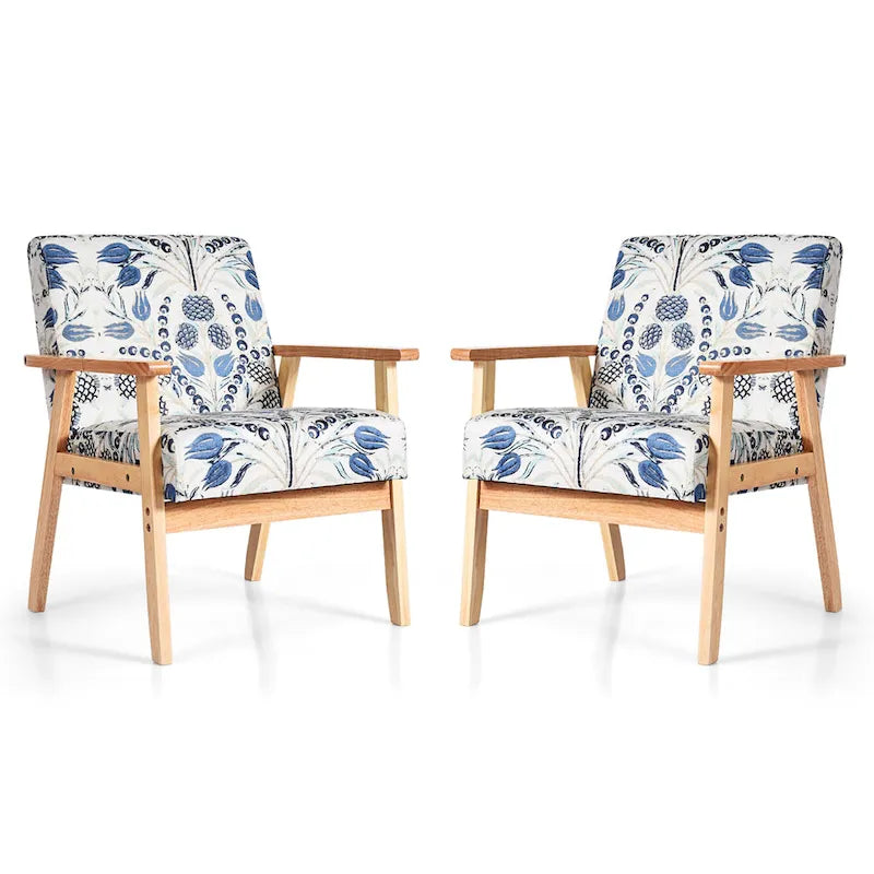 Gymax Lot de 2 fauteuils d'appoint rembourrés pour bureau à domicile avec bois – 25 x 26,5 x 32