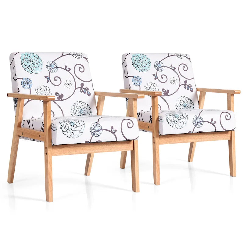 Gymax Lot de 2 fauteuils d'appoint rembourrés pour bureau à domicile avec bois – 25 x 26,5 x 32