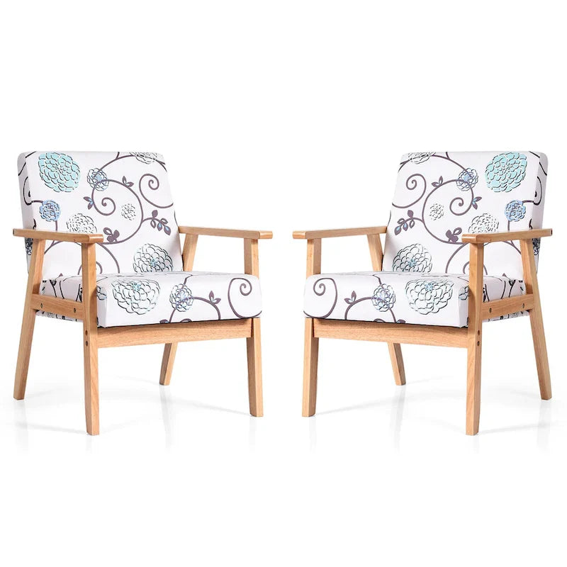 Gymax Lot de 2 fauteuils d'appoint rembourrés pour bureau à domicile avec bois – 25 x 26,5 x 32