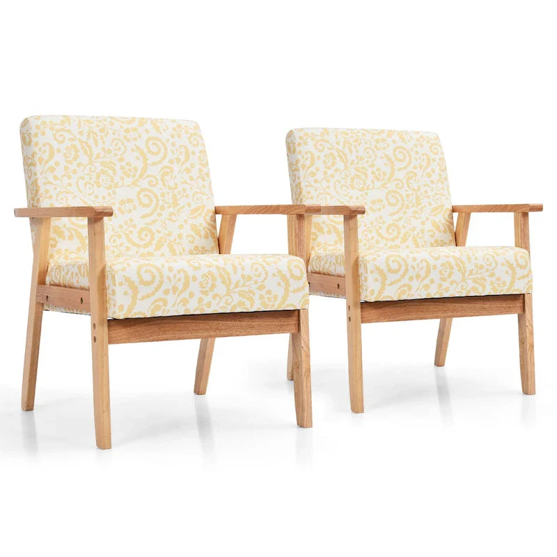 Gymax Lot de 2 fauteuils d'appoint rembourrés pour bureau à domicile avec bois – 25 x 26,5 x 32
