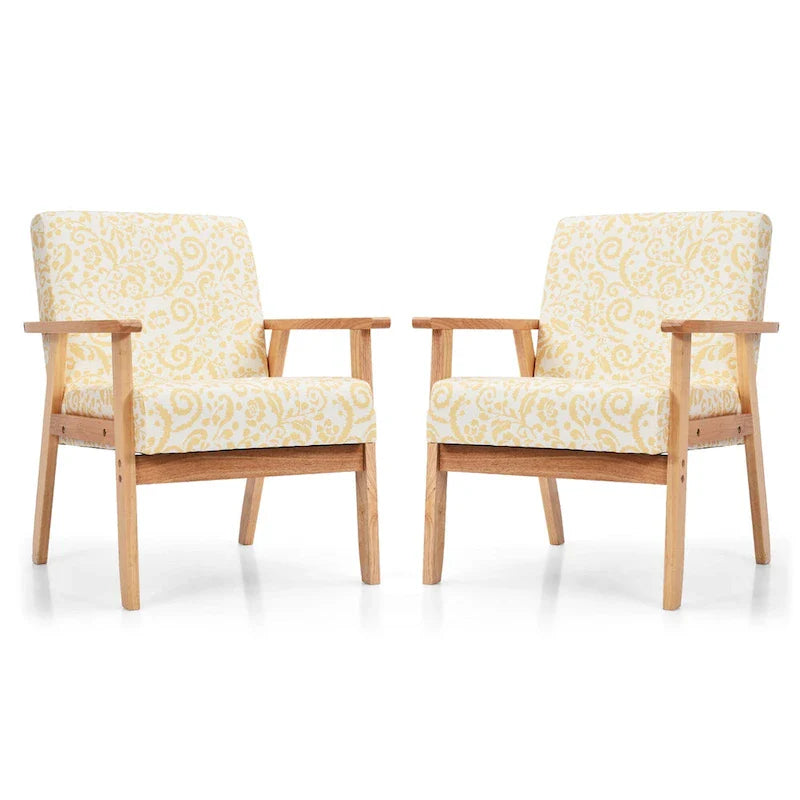 Gymax Lot de 2 fauteuils d'appoint rembourrés pour bureau à domicile avec bois – 25 x 26,5 x 32