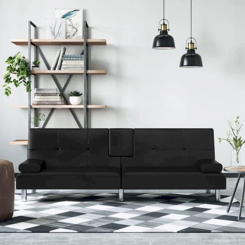 vidaXL Canapé-lit pliant avec porte-gobelets en similicuir - 78,7 x 35 x 27,6