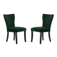 Chaises de salle à manger sans accoudoirs en velours avec clous décoratifs en bois 37 Vert et marron Lot de 2
