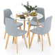 Ensemble de salle à manger Gymax 5 pièces avec table ronde en verre trempé et 4 chaises en tissu