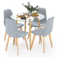 Ensemble de salle à manger Gymax 5 pièces avec table ronde en verre trempé et 4 chaises en tissu
