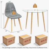 Ensemble de salle à manger Gymax 5 pièces avec table ronde en verre trempé et 4 chaises en tissu