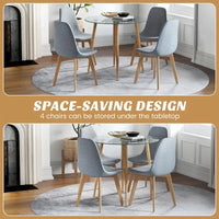 Ensemble de salle à manger Gymax 5 pièces avec table ronde en verre trempé et 4 chaises en tissu