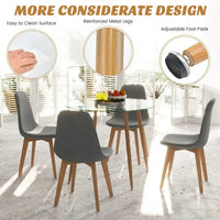 Ensemble de salle à manger Gymax 5 pièces avec table ronde en verre trempé et 4 chaises en tissu