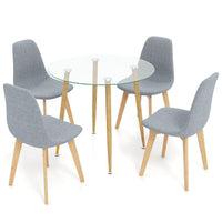 Ensemble de salle à manger Gymax 5 pièces avec table ronde en verre trempé et 4 chaises en tissu