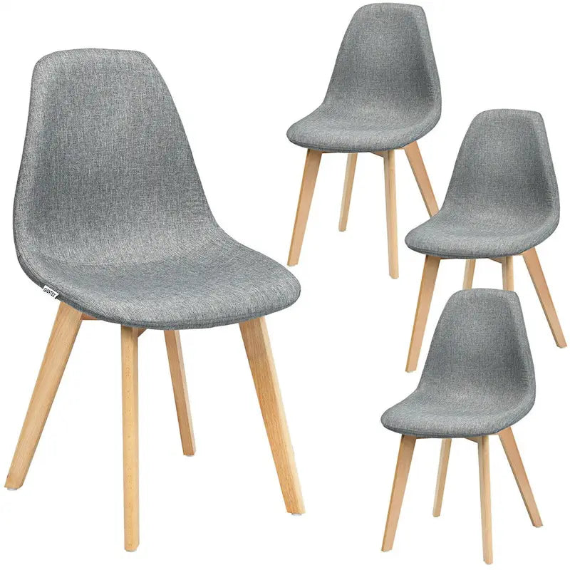 Ensemble de salle à manger Gymax 5 pièces avec table ronde en verre trempé et 4 chaises en tissu
