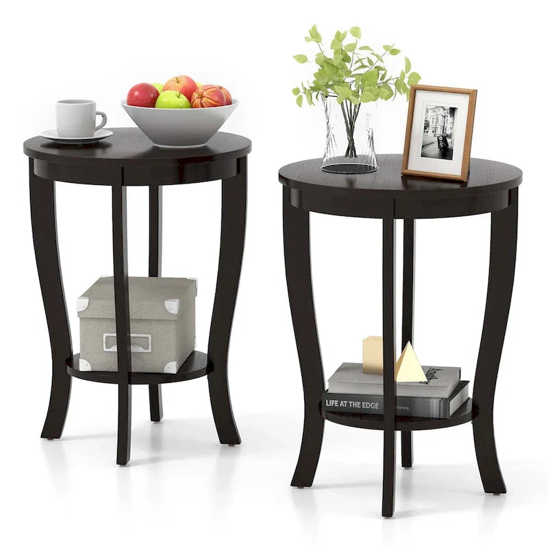 Costway Lot de 2 tables de bout à 2 étages, rondes, compactes, pour canapé ou chevet de 45 cm – Voir détails