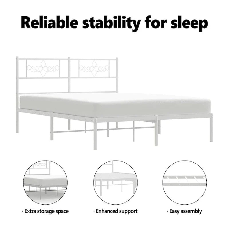 vidaXL Cadre de lit en métal blanc pleine grandeur de 12 pouces sans matelas - 77,2 x 55,9 x 35,4