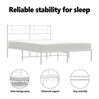 vidaXL Cadre de lit en métal blanc pleine grandeur de 12 pouces sans matelas - 77,2 x 55,9 x 35,4