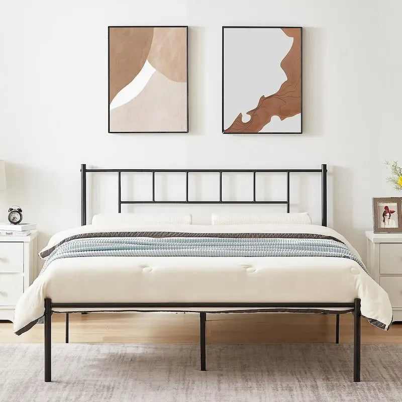 Ensemble cadre de lit 3 pièces VECELO avec tête de lit en bois et tables de chevet modernes, lot de 2