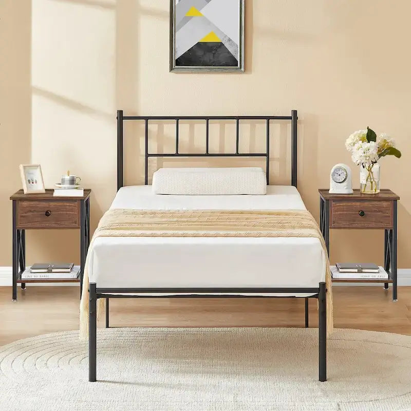 Ensemble cadre de lit 3 pièces VECELO avec tête de lit en bois et tables de chevet modernes, lot de 2