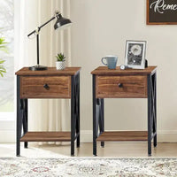 Ensemble cadre de lit 3 pièces VECELO avec tête de lit en bois et tables de chevet modernes, lot de 2
