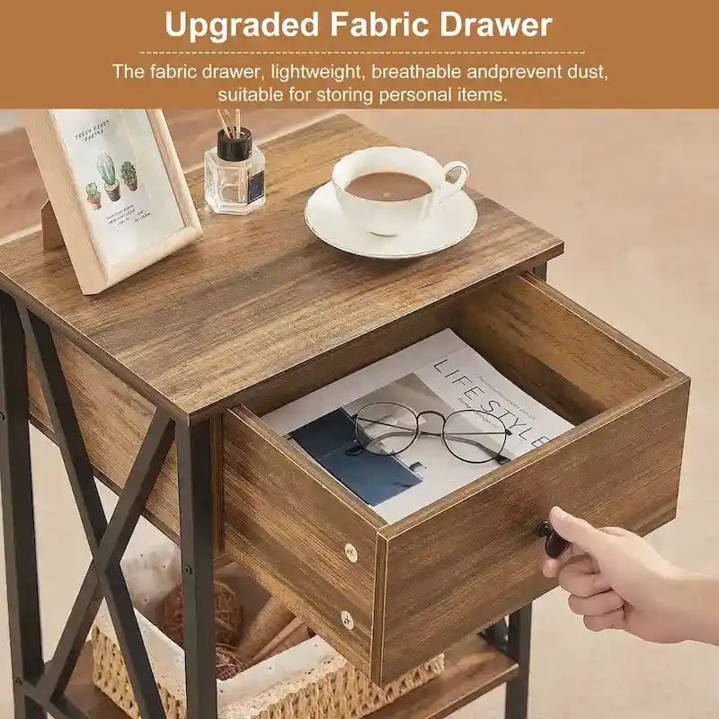 Ensemble cadre de lit 3 pièces VECELO avec tête de lit en bois et tables de chevet modernes, lot de 2