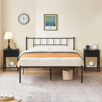 Ensemble cadre de lit 3 pièces VECELO avec tête de lit en bois et tables de chevet modernes, lot de 2