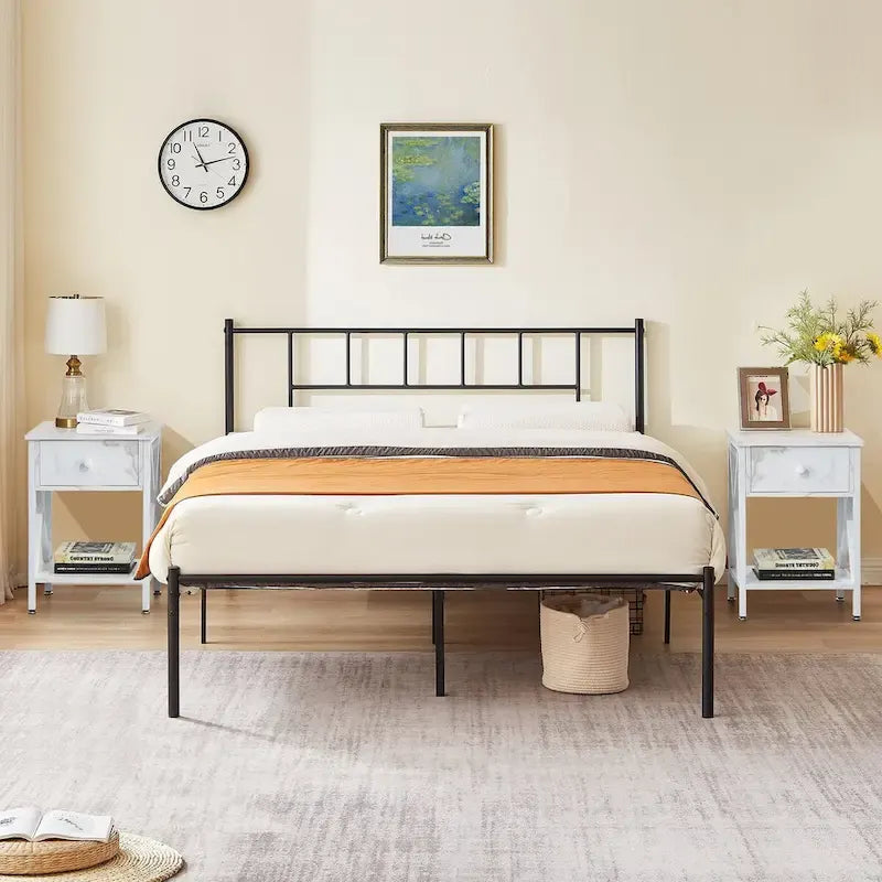 Ensemble cadre de lit 3 pièces VECELO avec tête de lit en bois et tables de chevet modernes, lot de 2