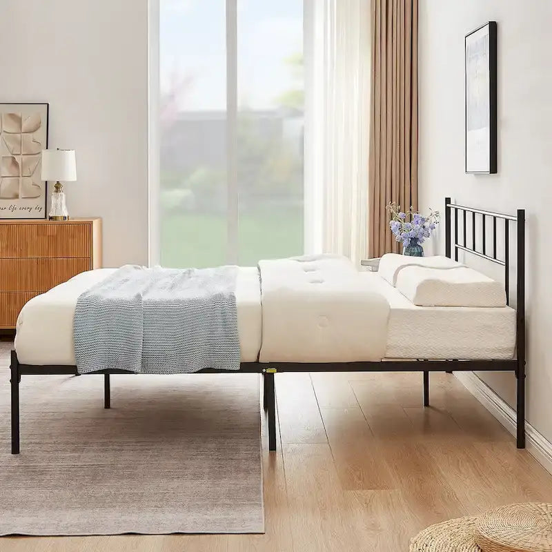 Ensemble cadre de lit 3 pièces VECELO avec tête de lit en bois et tables de chevet modernes, lot de 2