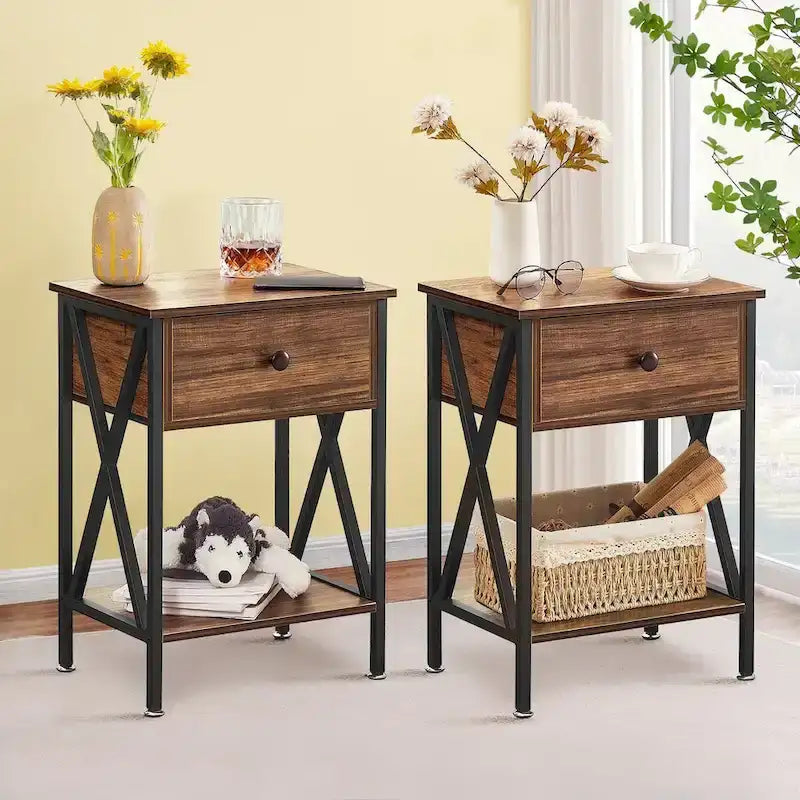 Ensemble cadre de lit 3 pièces VECELO avec tête de lit en bois et tables de chevet modernes, lot de 2