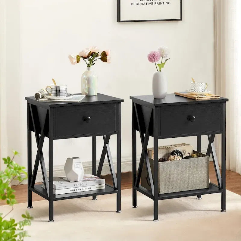 Ensemble cadre de lit 3 pièces VECELO avec tête de lit en bois et tables de chevet modernes, lot de 2