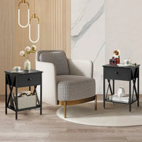 Ensemble cadre de lit 3 pièces VECELO avec tête de lit en bois et tables de chevet modernes, lot de 2