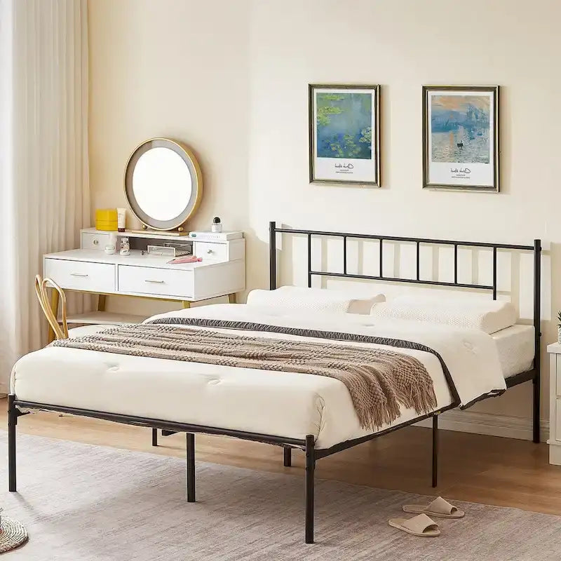 Ensemble cadre de lit 3 pièces VECELO avec tête de lit en bois et tables de chevet modernes, lot de 2