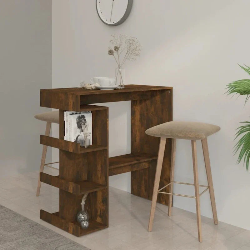 Table de bar vidaXL avec étagère de rangement 39.4x19.7x40, bois d'ingénierie - 39.4 x 19.7 x 40