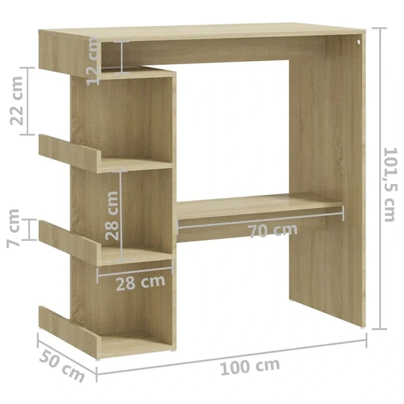Table de bar vidaXL avec étagère de rangement 39.4x19.7x40, bois d'ingénierie - 39.4 x 19.7 x 40