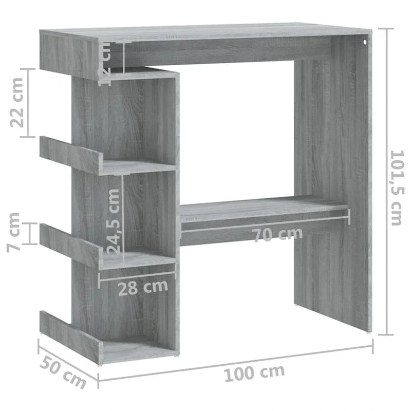 Table de bar vidaXL avec étagère de rangement 39.4x19.7x40, bois d'ingénierie - 39.4 x 19.7 x 40