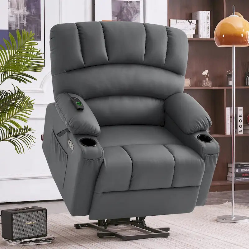 Fauteuil Élévateur Inclinable Électrique MCombo avec Massage et Chaleur, Similicuir R7096 (Moyen-Large)
