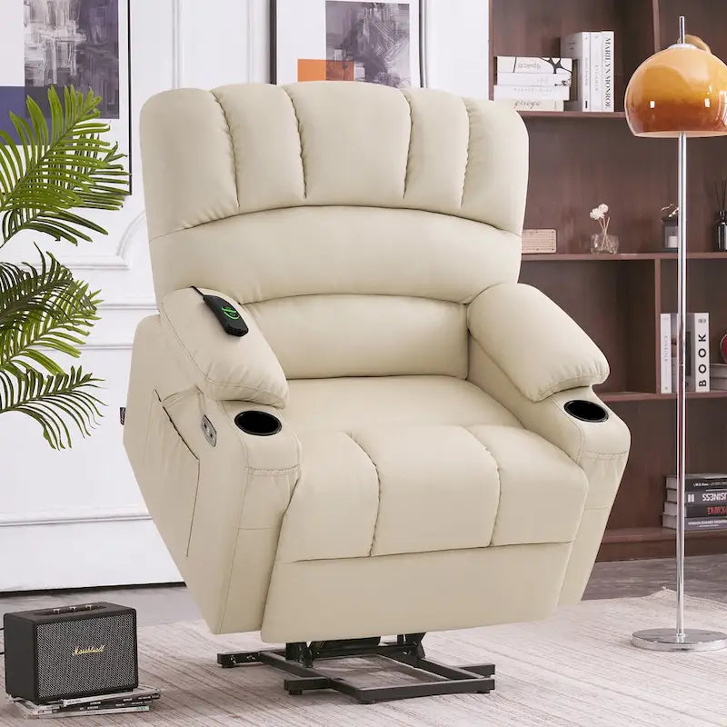 Fauteuil Élévateur Inclinable Électrique MCombo avec Massage et Chaleur, Similicuir R7096 (Moyen-Large)