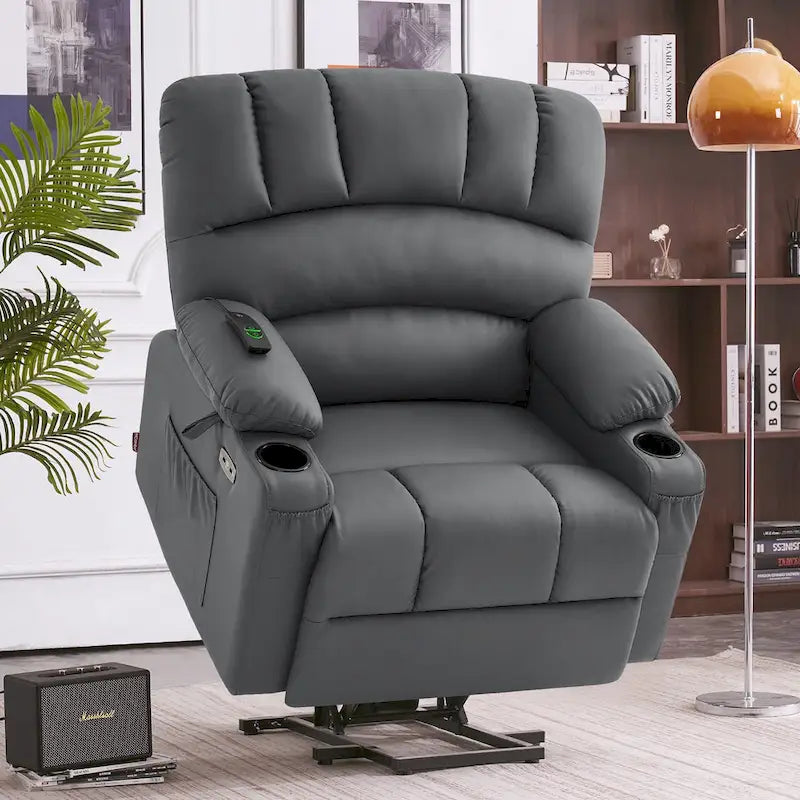 Fauteuil Élévateur Inclinable Électrique MCombo avec Massage et Chaleur, Similicuir R7096 (Moyen-Large)