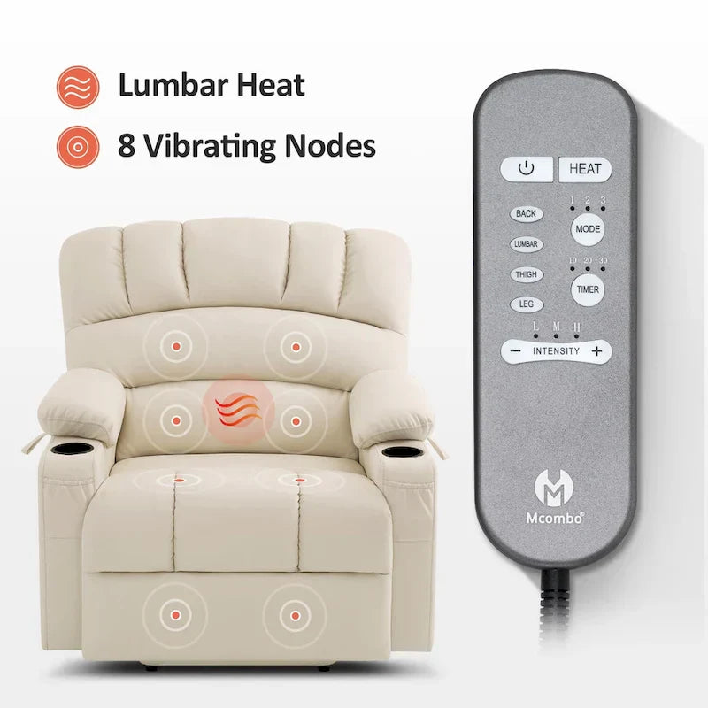 Fauteuil Élévateur Inclinable Électrique MCombo avec Massage et Chaleur, Similicuir R7096 (Moyen-Large)