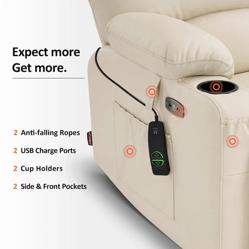 Fauteuil Élévateur Inclinable Électrique MCombo avec Massage et Chaleur, Similicuir R7096 (Moyen-Large)