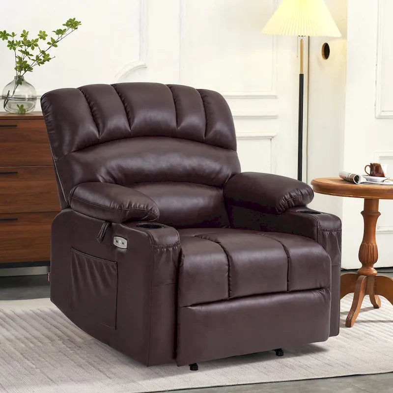 Fauteuil Élévateur Inclinable Électrique MCombo avec Massage et Chaleur, Similicuir R7096 (Moyen-Large)