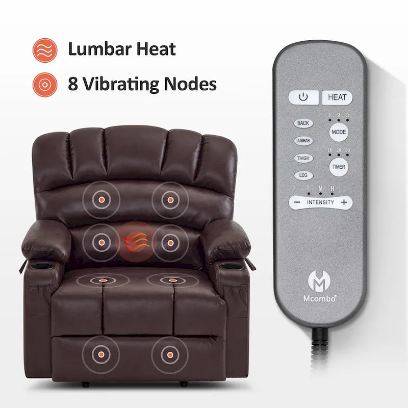 Fauteuil Élévateur Inclinable Électrique MCombo avec Massage et Chaleur, Similicuir R7096 (Moyen-Large)